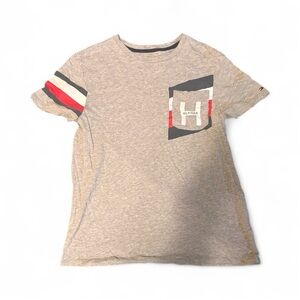 Tommy Hilfiger Kids Beige T-Shirt with Striped Sleeve